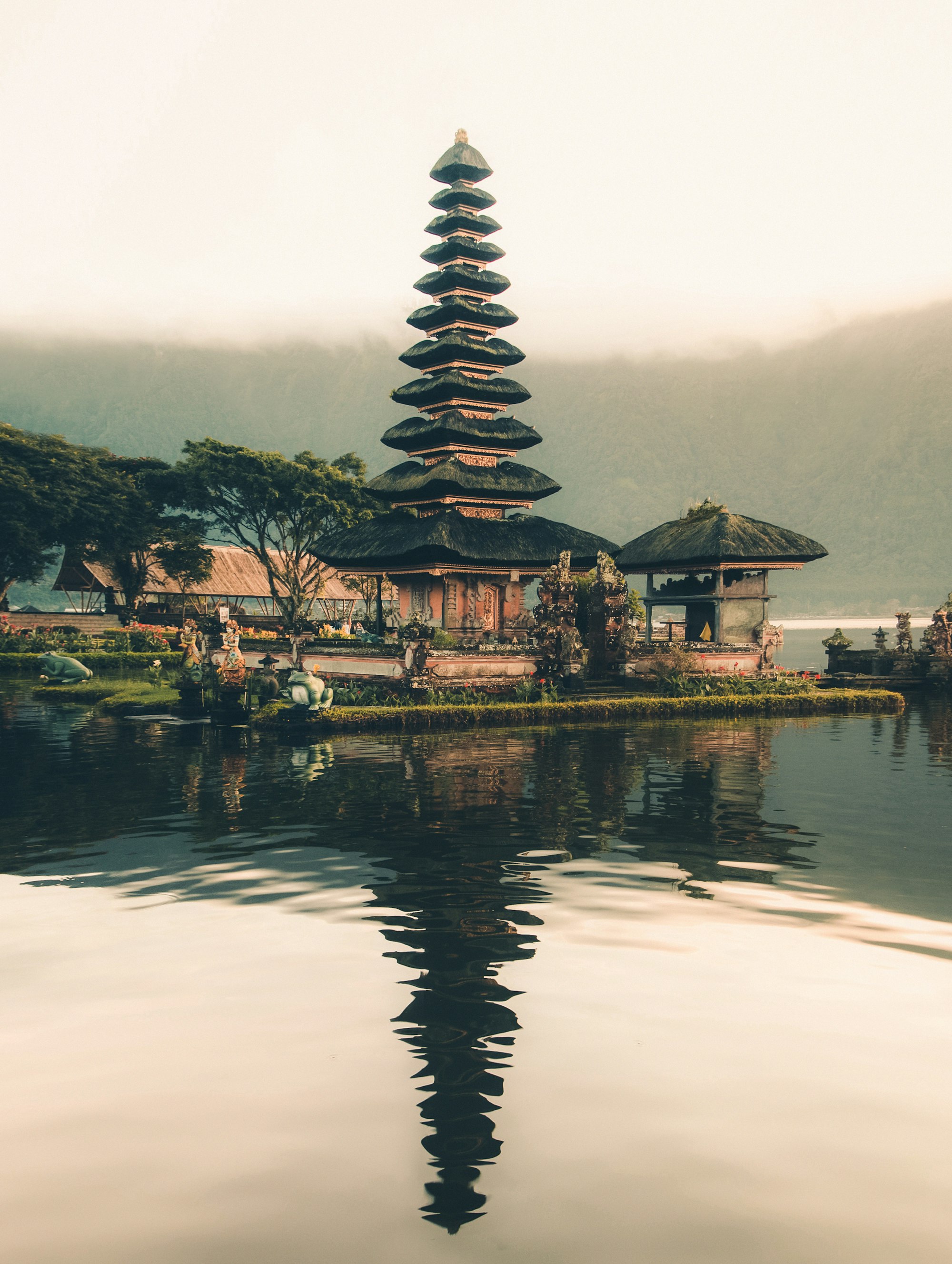 A Balinese temple offering of flowers and incense